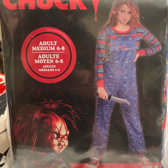 Party City Chucky Women's Jumpsuit - Blue and Red - Picture 1 of 2